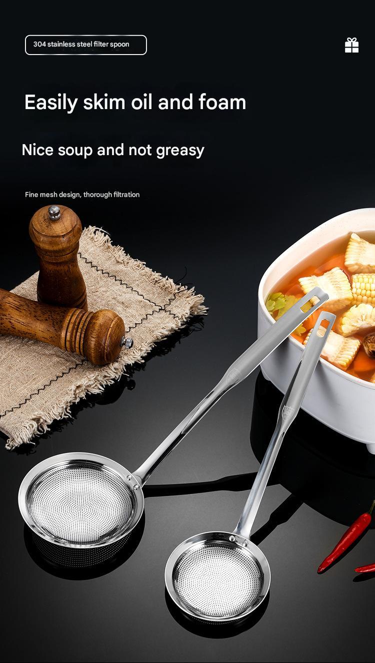 304 Stainless Steel Foaming Oil Filter Spoon Home Kitchen Soup Skimming Anti-scald Foam Removal Foam Secret Colander Wholesale