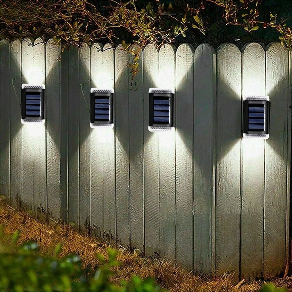2Pcs Solar Powered Wall Lights Led Super Bright Door Fence Outdoor Garden Lamp White Ligth