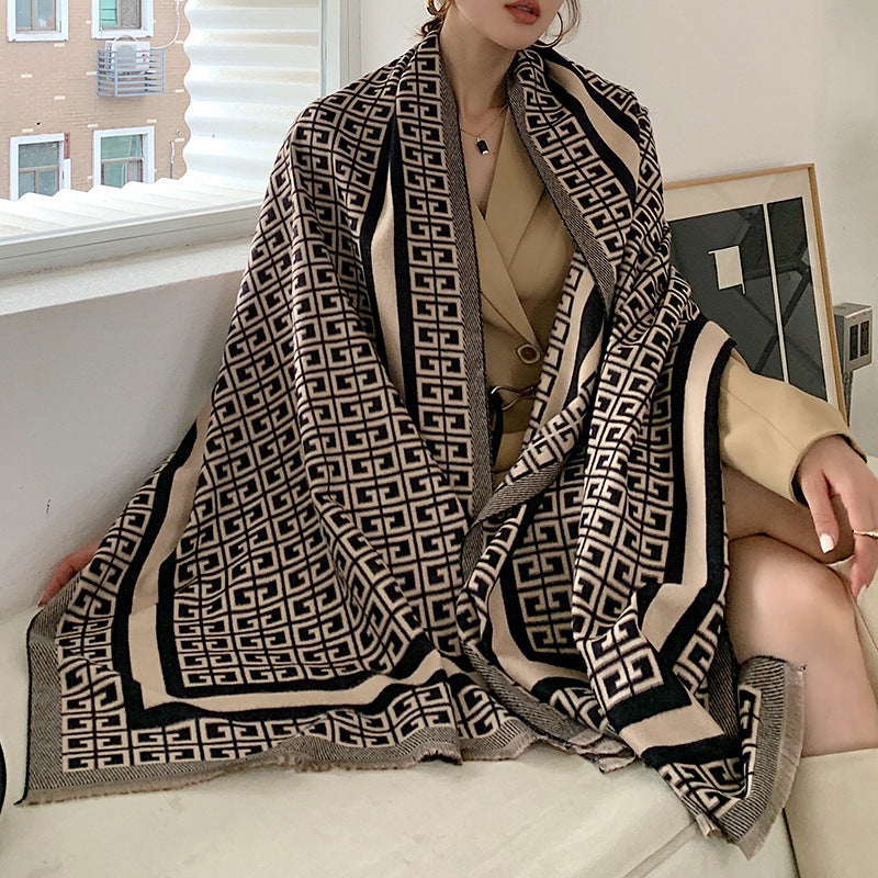 All-matching Thickened Double-sided Student Scarf Dual-purpose Tassel Shawl