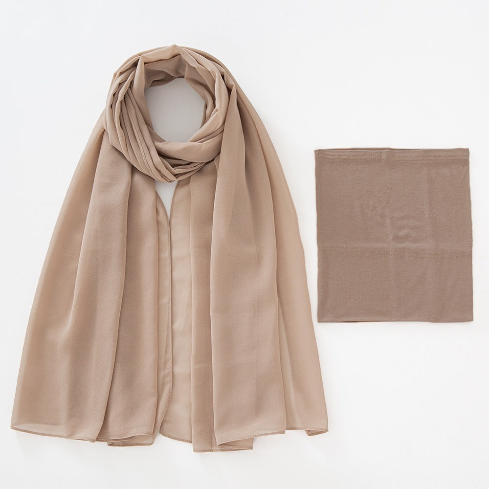 Modal Breathable Elastic Bucket Hat With Pearl Chiffon Scarf Headcloth