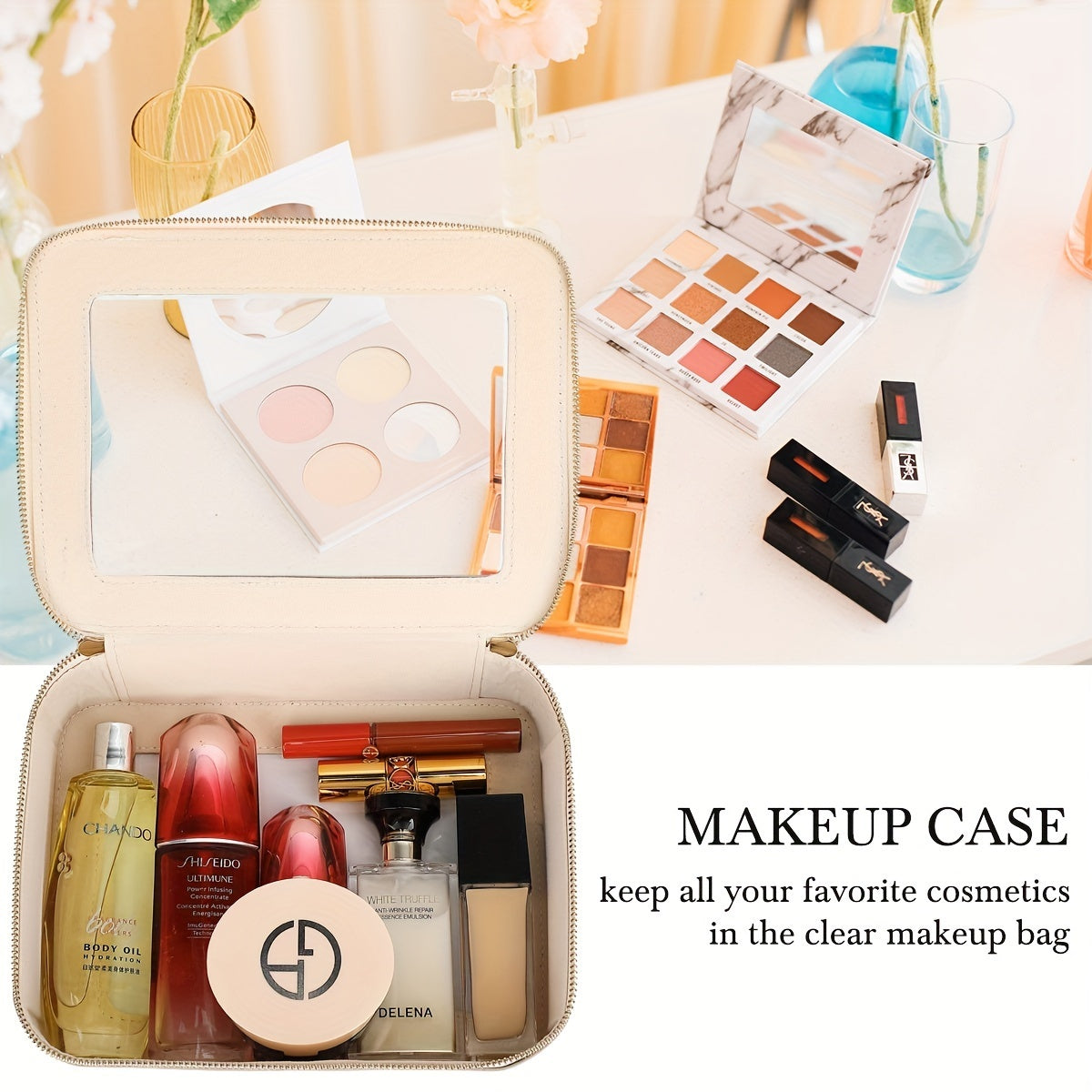 Clear Makeup Bag For Traveling - Transparent Cosmetic Case Clear Toiletry Bag Organizer For Women -Black