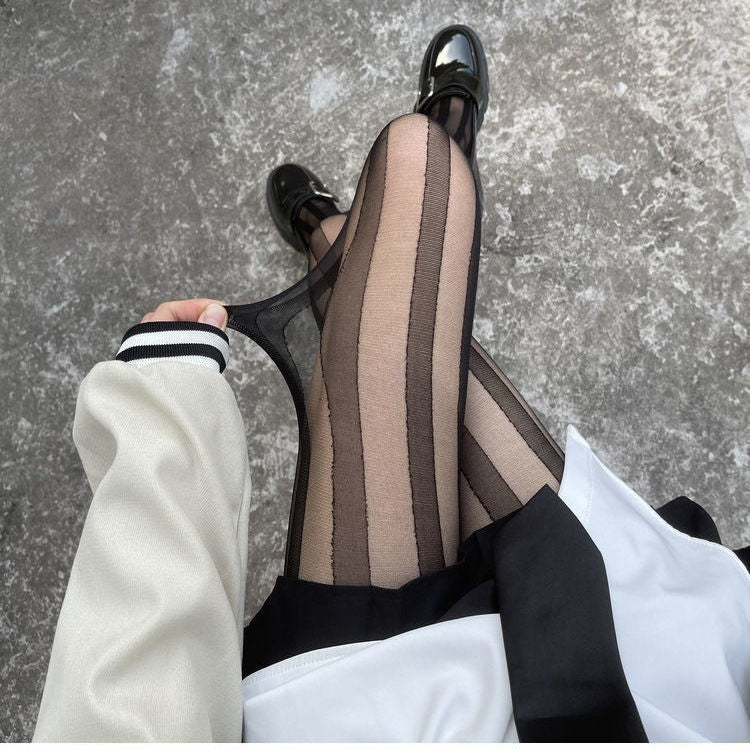 Women's Fashion Stitching Black Thin Pantyhose