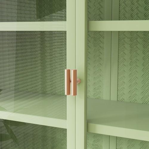 Glass Door Modern Two-door Wall Cabinet, Wall Cabinet With Characteristic Woven Pattern, Green Unavailable Platforms- Temu