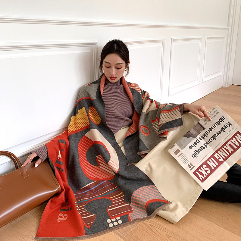 Street Geometric Imitation Cashmere Shawl Scarf Women