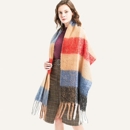 Women's Striped Thick Thick Tassel Scarf