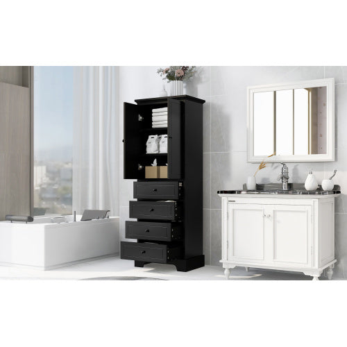 Cabinet With 2 Doors And 4 Drawers For Bathroom, Office