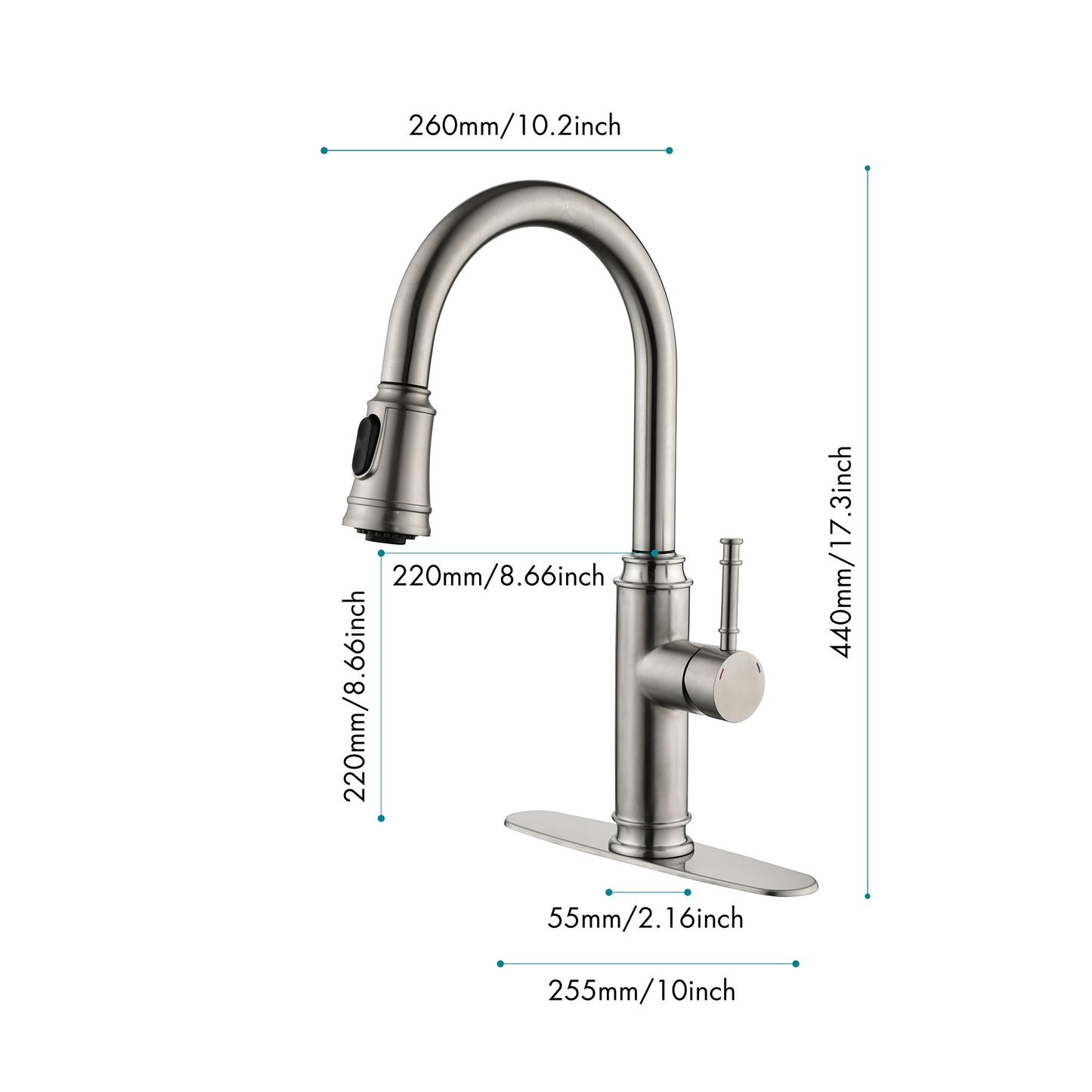Single Handle High  Pull Out Kitchen Faucet, Single-stage Stainless Steel Kitchen Sink Faucet, With Pull Down Spray