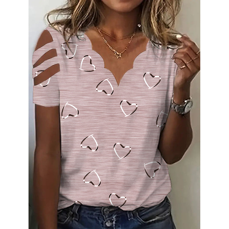 Women Cold Shoulder Tops Casual Loose Hollow Out Short Sleeve T Shirt Sexy V Neck Tops Blouses