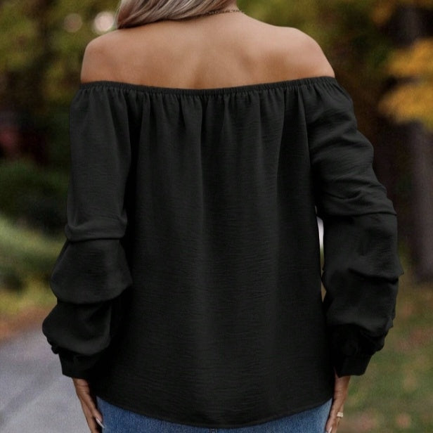 Women's New Solid Color One Shoulder Elastic Design Loose And Comfortable Shirt Top
