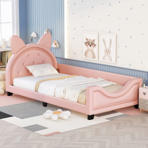 Twin Size Upholstered Daybed With Carton Ears Shaped Headboard