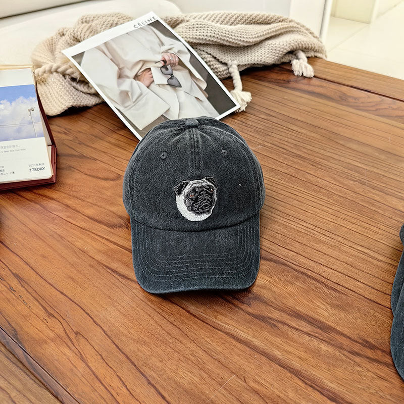 Men's Heavy Industry Washed Blogger Dog Pattern Peaked Cap