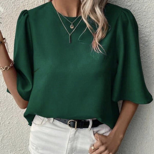 Women's Solid Color Round Neck Loose And Comfortable Shirt Top