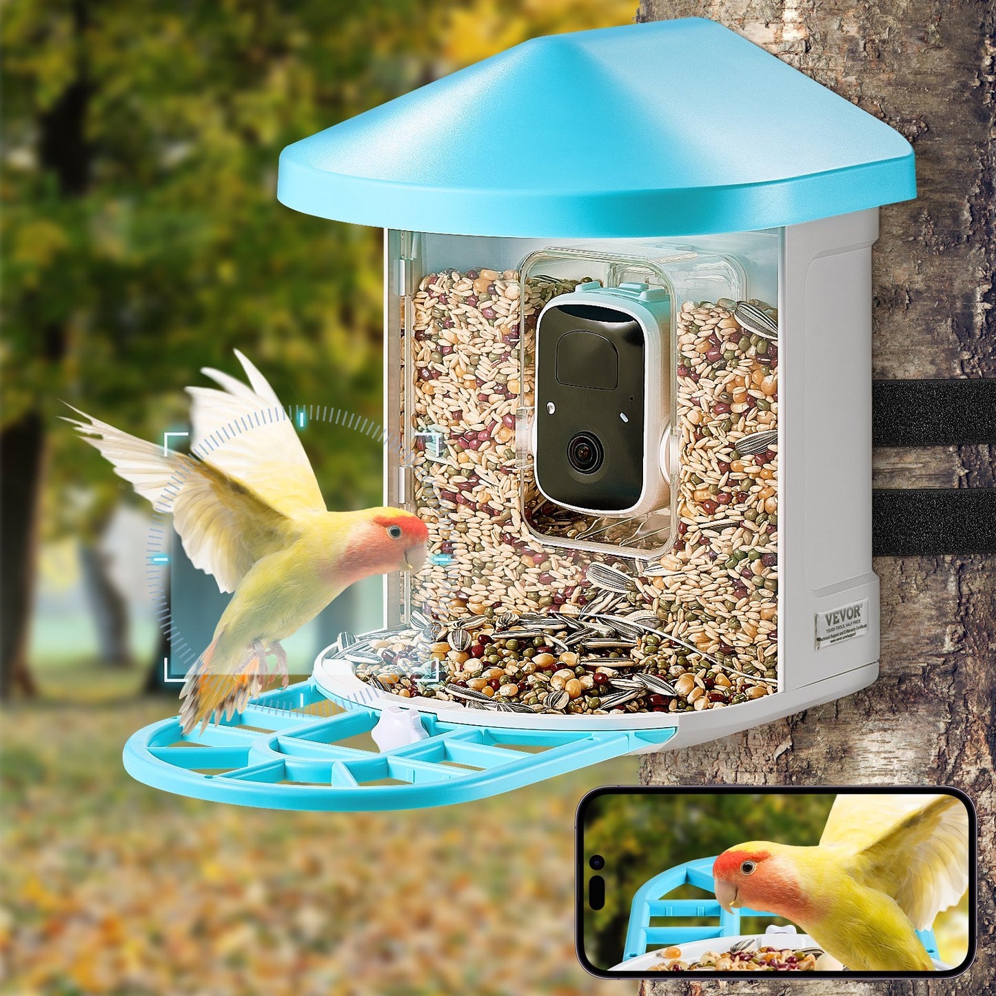 VEVOR Smart Bird Feeder With Camera 2K HD AI Identify Bird Species Auto Capture
