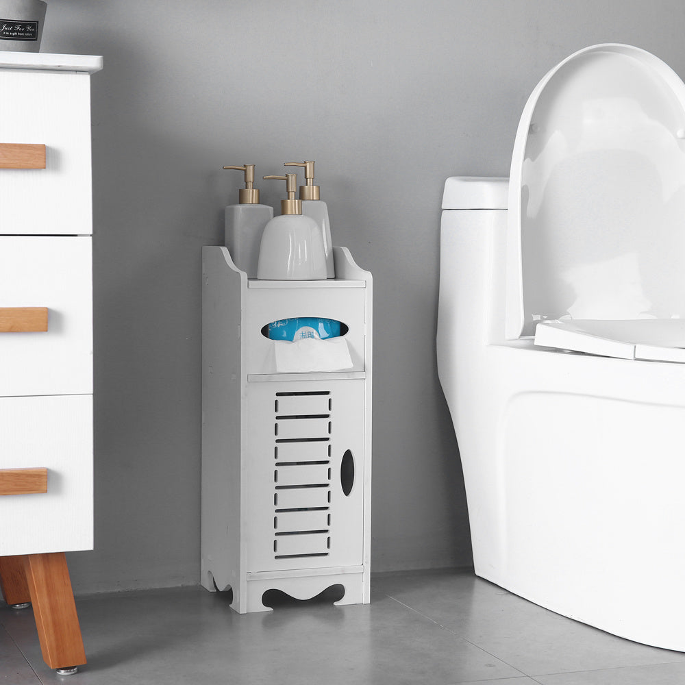 21x21x55cm, White Bathroom Cabinet With Flip Cover