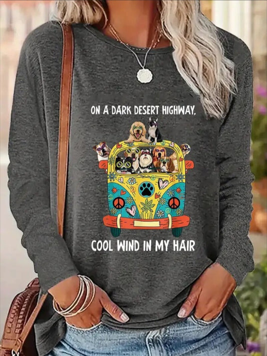 Women's Printed Long Sleeve Hoodless Sweatshirt