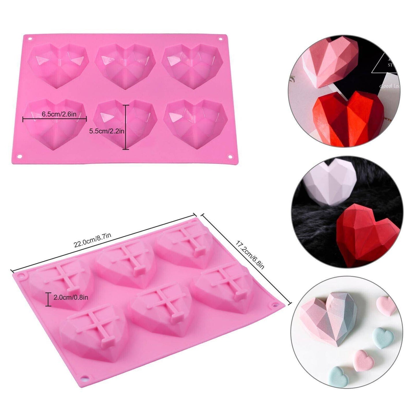 DIY 3D Fondant Mold Silicone Heart Shape Candy Cake Chocolate Mould Sugar Craft