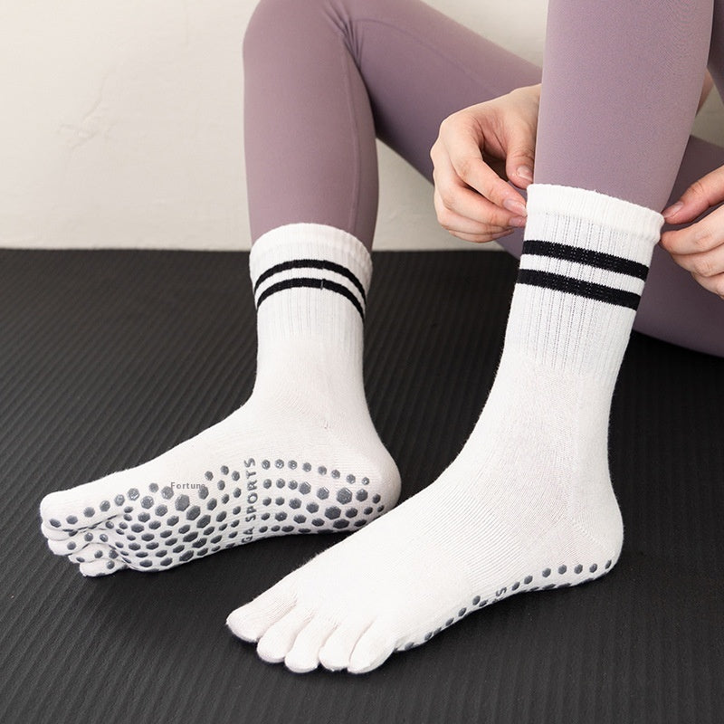 Yoga Socks Non-slip Professional Women's Toe Socks Sports Running Fitness Skipping Rope Pressure Mid-calf Pilates Socks
