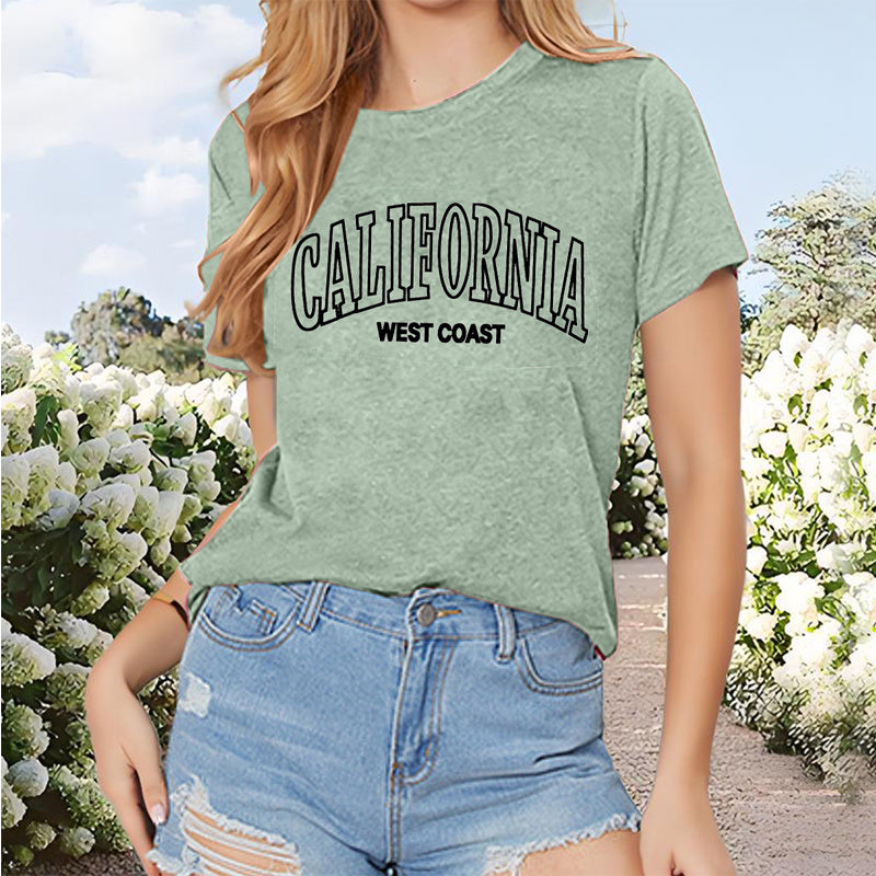 Women's 'GALIFORNIA' Print Short Sleeve T-Shirt - Casual Round Neck Summer Tee