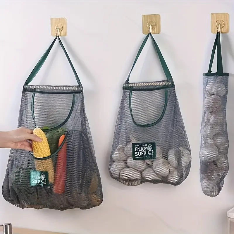 Multi-Functional Kitchen Storage Mesh Bags - Wall-Mounted Organizers For Storing Fruits, Vegetables, Ginger, And Garlic, Hollow Mesh Bags ,Essential Home Accessories-Selling On Temu Is Prohibited