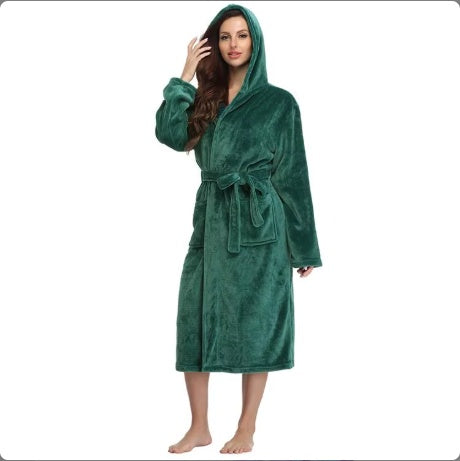 Local Stock Plush Oversize Winter Soft Warm Long Flannel Bathrobe With Hooded Women Thick Night Fleece Bath Robes Dressing