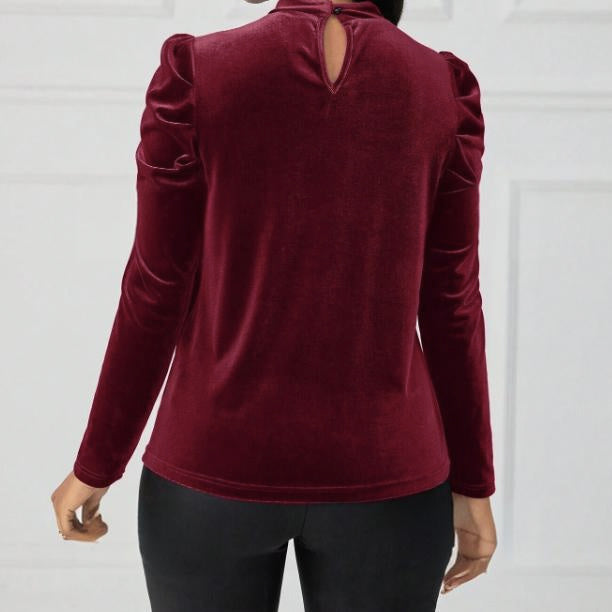 Women's Solid Color Round Neck Bubble Sleeve Slim Fit T-shirt