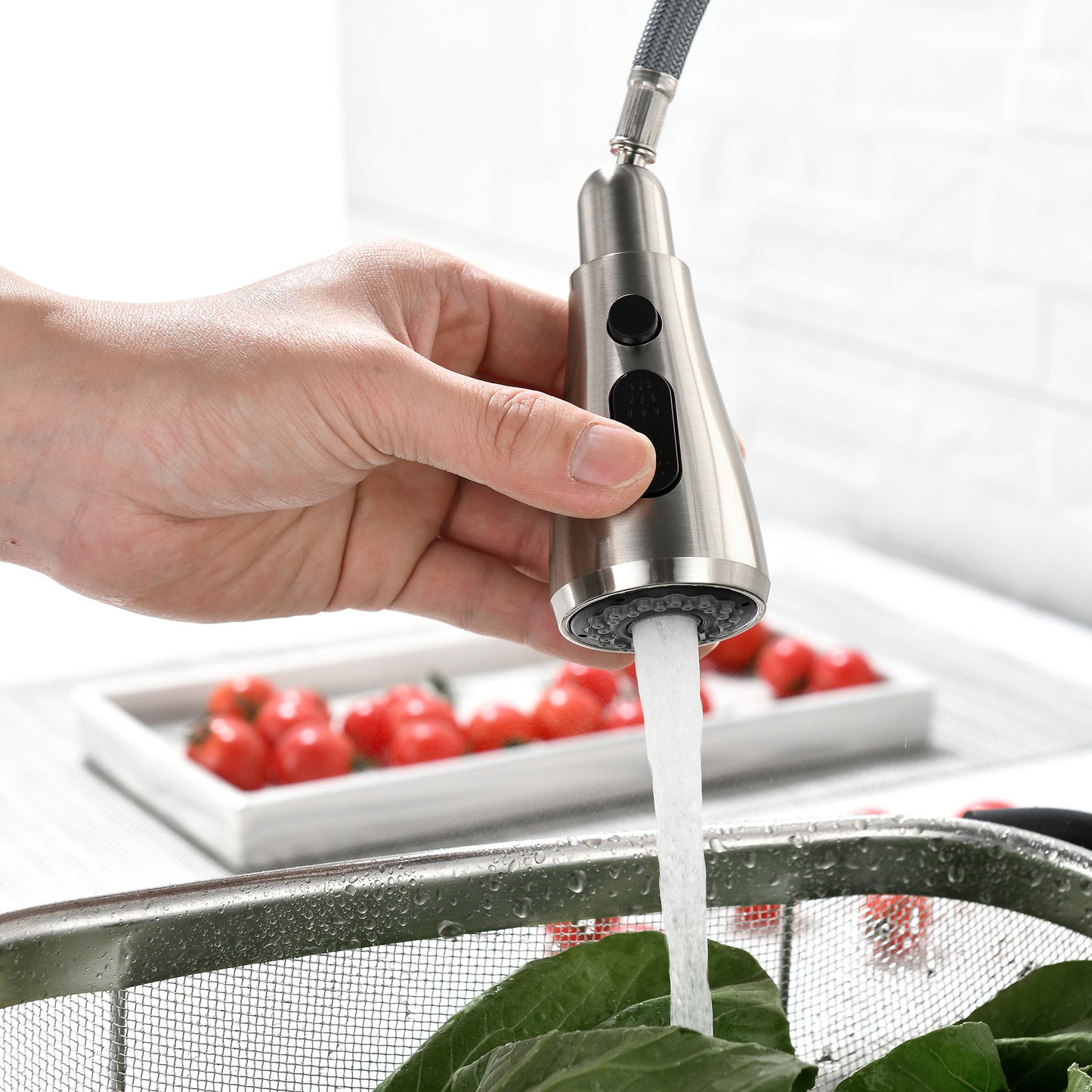 Single Handle High  Pull Out Kitchen Faucet, Single-stage Stainless Steel Kitchen Sink Faucet, With Pull Down Spray