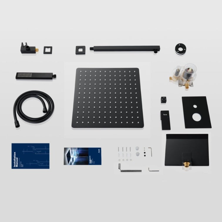 Male NPT Matte Black Shower System 12 Inch Shower Fixtures Rain Shower Head With Handheld Shower Spray, Wall Mount Shower Faucet Set For Bathroom