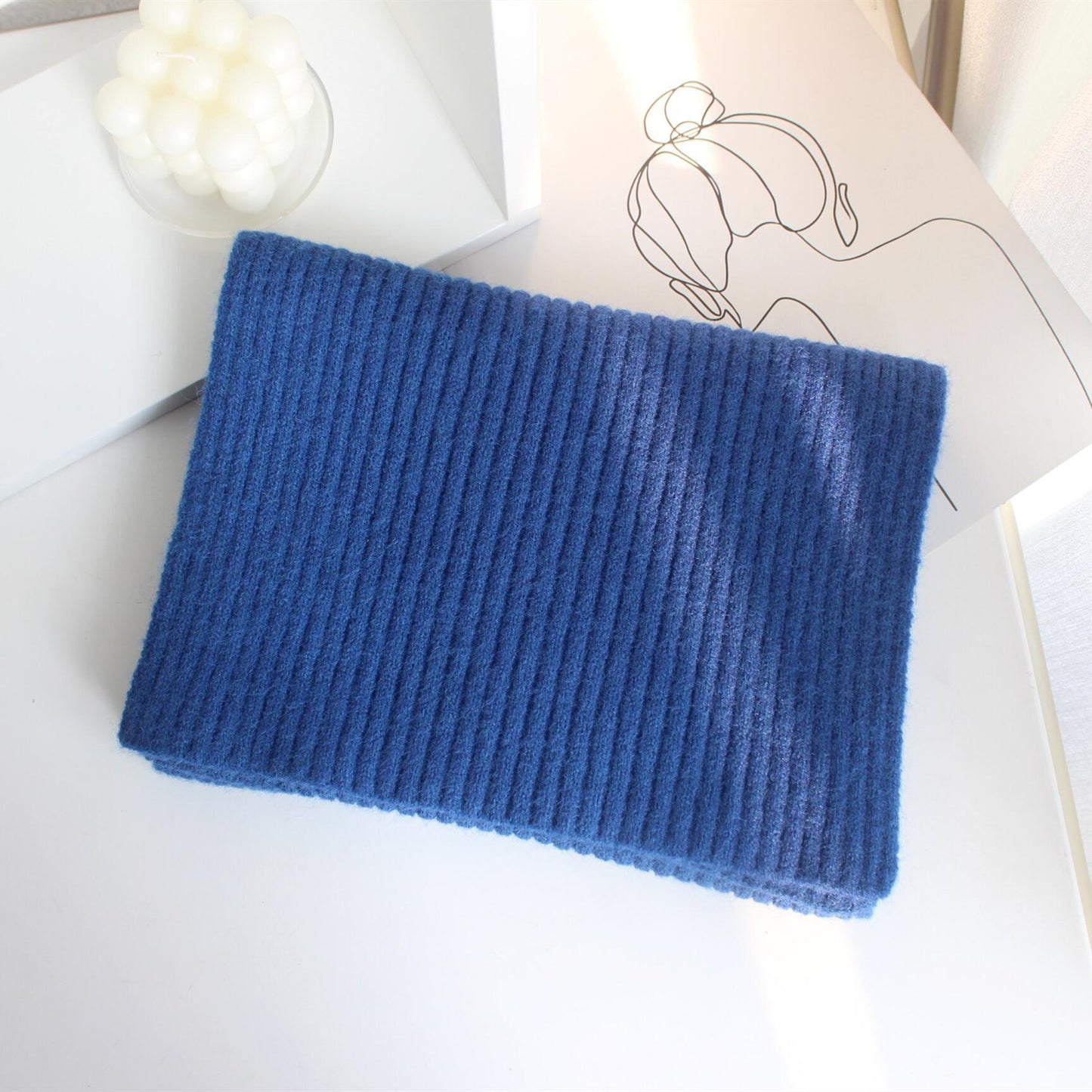 Solid Color Knitted Mid-length Warm Wool Scarf