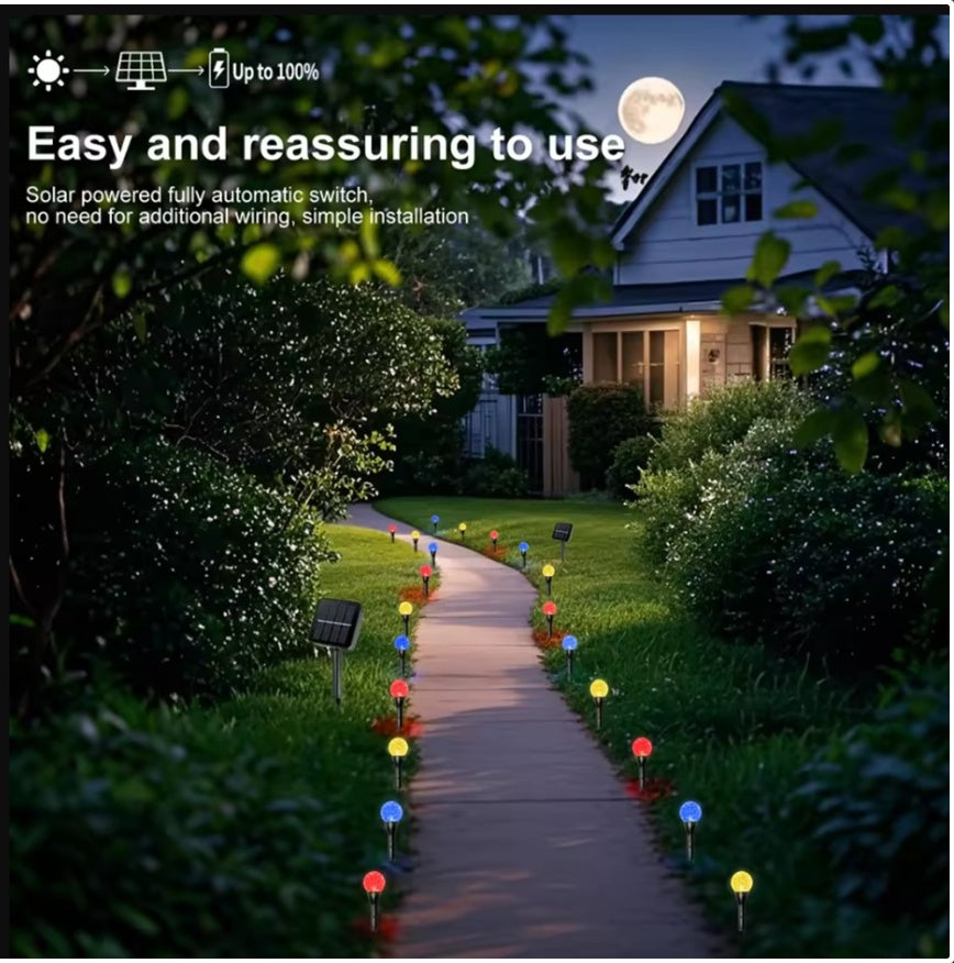 Solar LED Stake Lights Multi Coloured 20 Ball Garden Path Lighting Patio Outdoor
