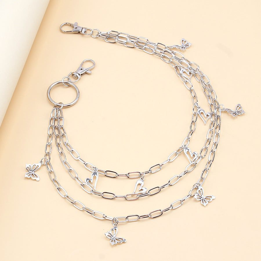 Metal Hollow Butterfly Pendant Phants Zipper Multi-layer Body Chains