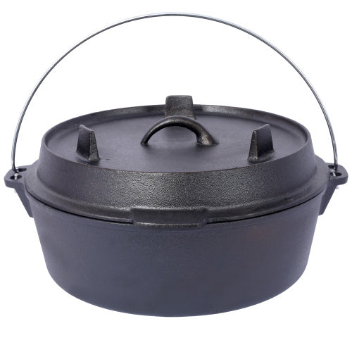 Pre-Seasoned Cast Iron Dutch Oven With Skillet Lid, Outdoor Camping Deep Pot For Camping Fireplace Cooking BBQ Baking Campfire, With Iron Pot Rack, 6 Quart