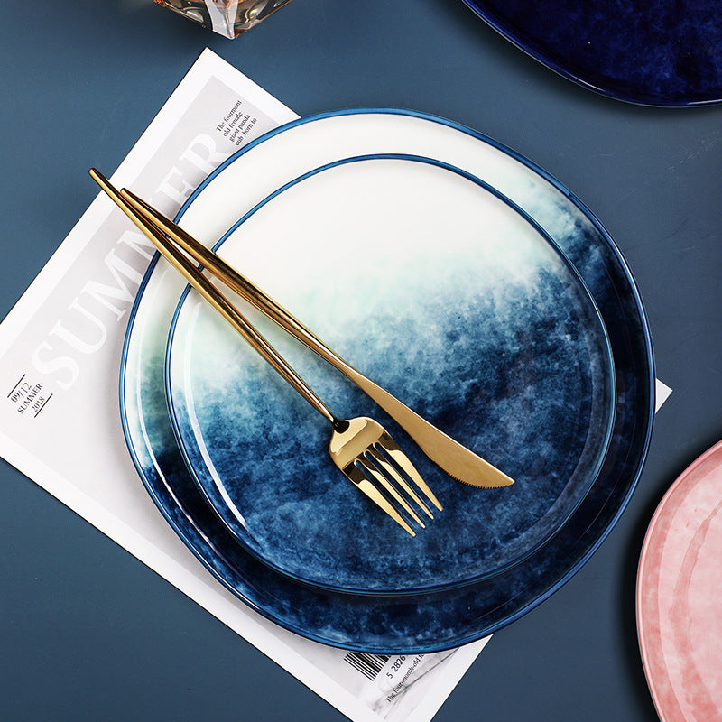 Gradient Underglaze Ceramic Western Dinner Plate
