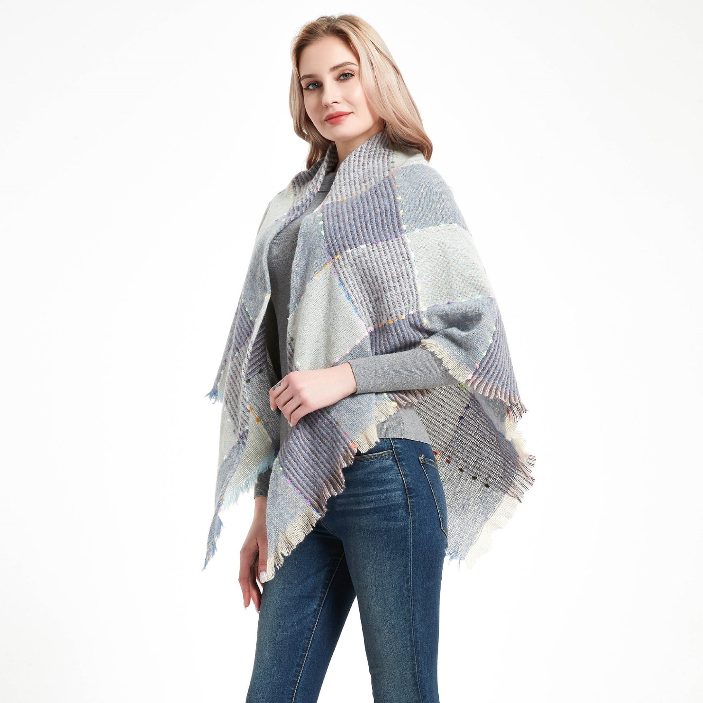 Autumn And Winter Ribbon Large Plaid Triangle Scarf Women's Shawl