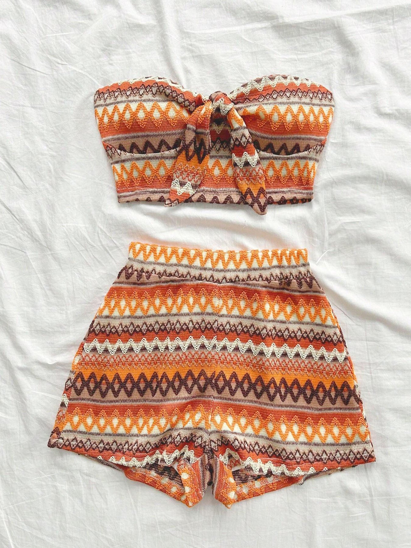 Women's Sexy 2pcs Set  Summer  Colorful Striped Elastic Suitable For Vacation And Daily Travel