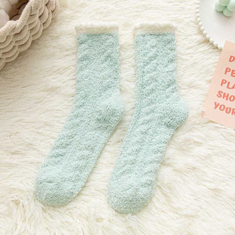 Thickened Thermal Coral Fleece Twist Women's Socks Pile Style Middle Tube