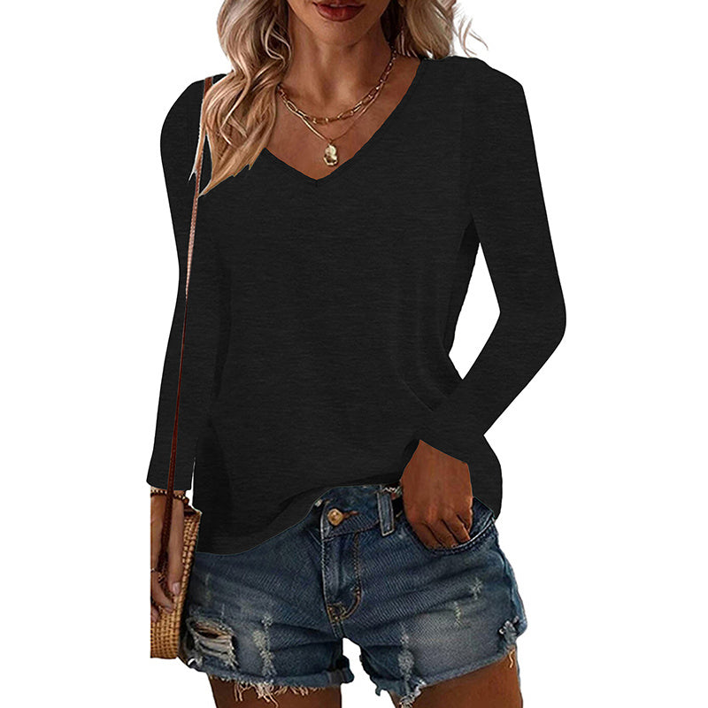 6 Pack Women's Long Sleeve T-Shirts, Loose Fit V Neck Tunic Tops Casual Solid Basic Tee Shirts