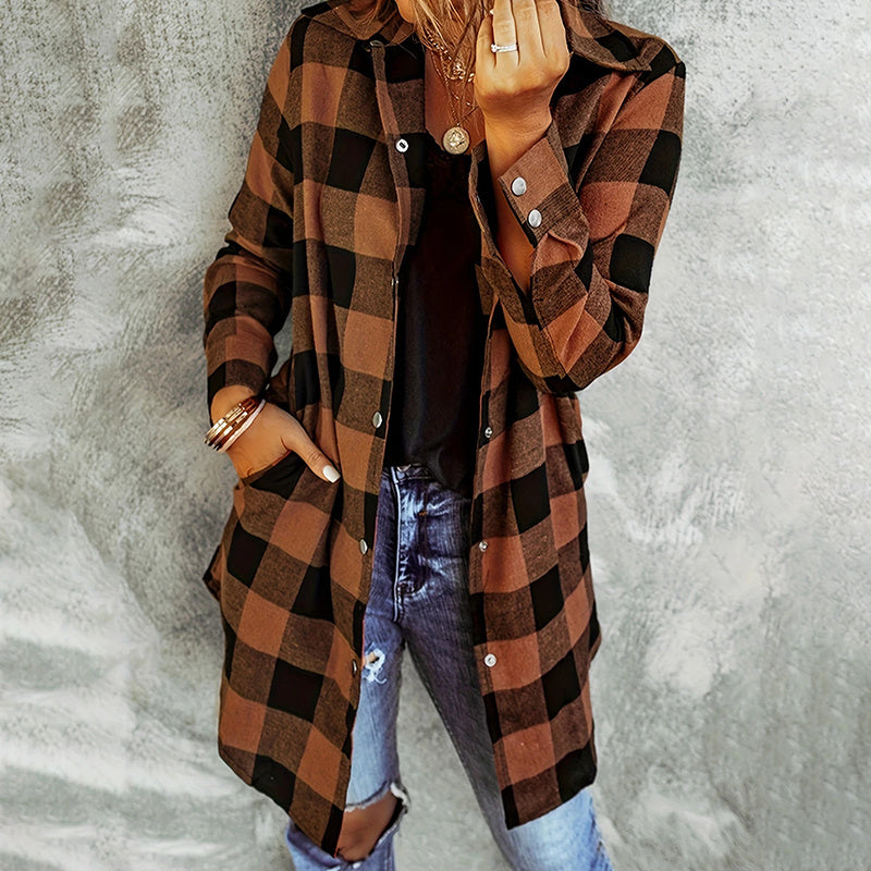 Women's Long Sleeve Plaid Print Button Front Casual Shirt For Spring & Fall