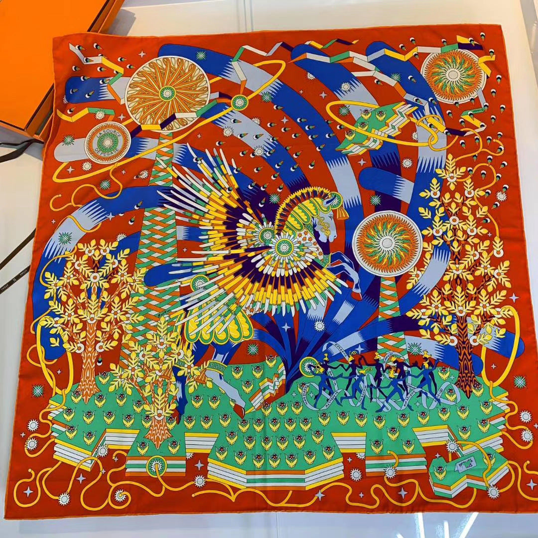 Handmade Hemming Twill Silk Printed Shawl