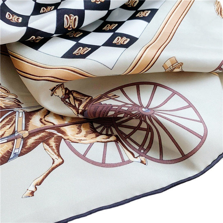 Classic Carriage Silk Twill Large Square Scarf Shawl Elegant Temperament