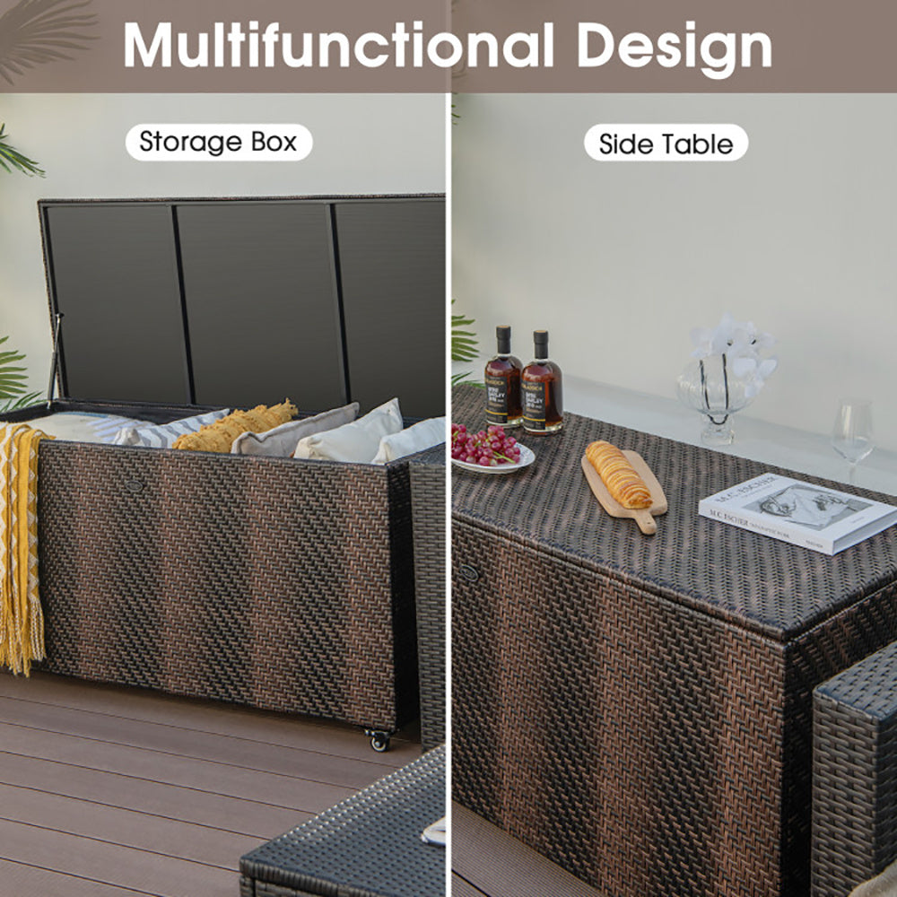 96 Gallon PE Wicker Outdoor Storage Box With 4 Wheels