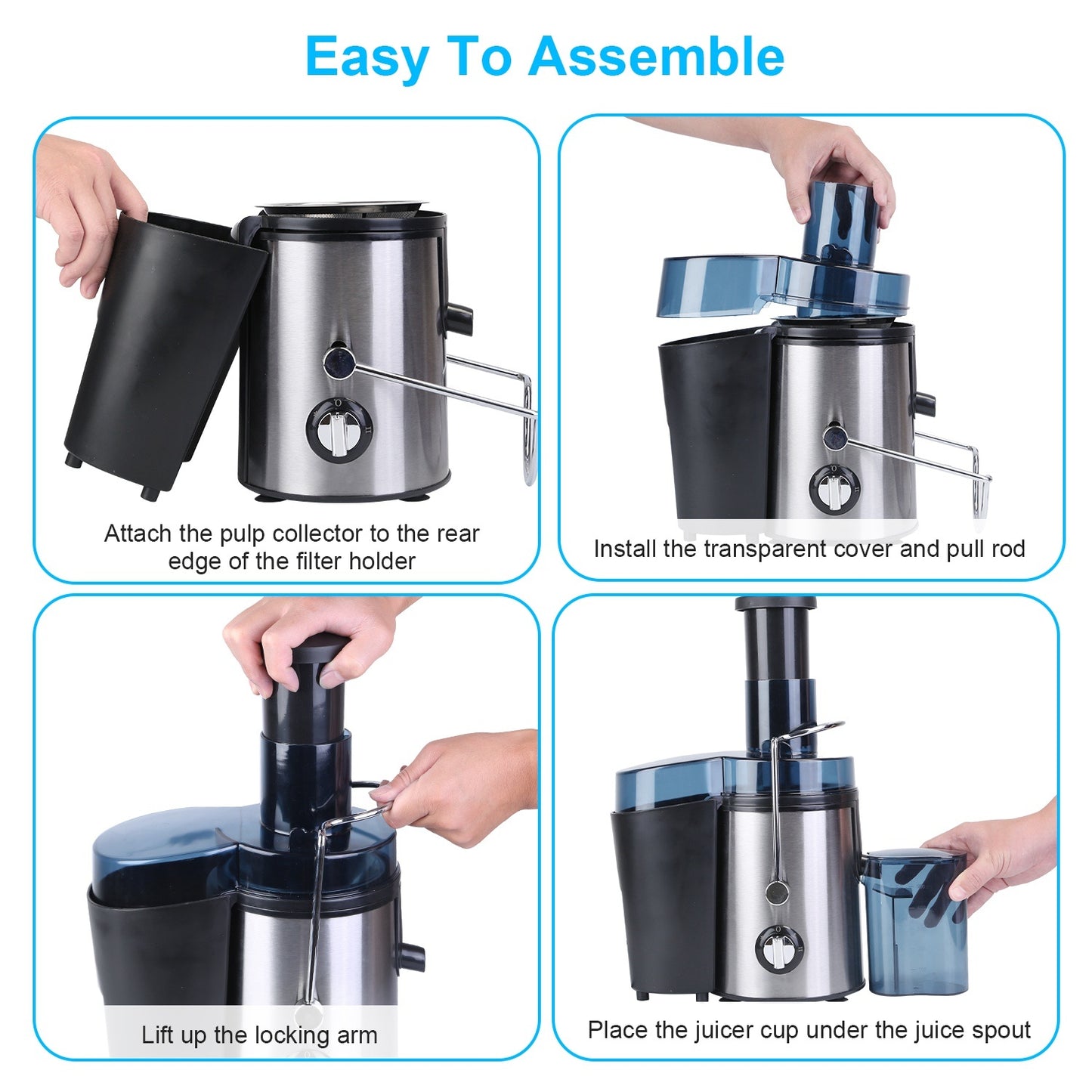 1Pc Centrifugal Juicer Juice Extractor With 2 Speeds 2.6in Wide Feed Chute 17Oz Juicer Cup 54Oz Pulp Collector Electric Juicer For Fruits Vegetables