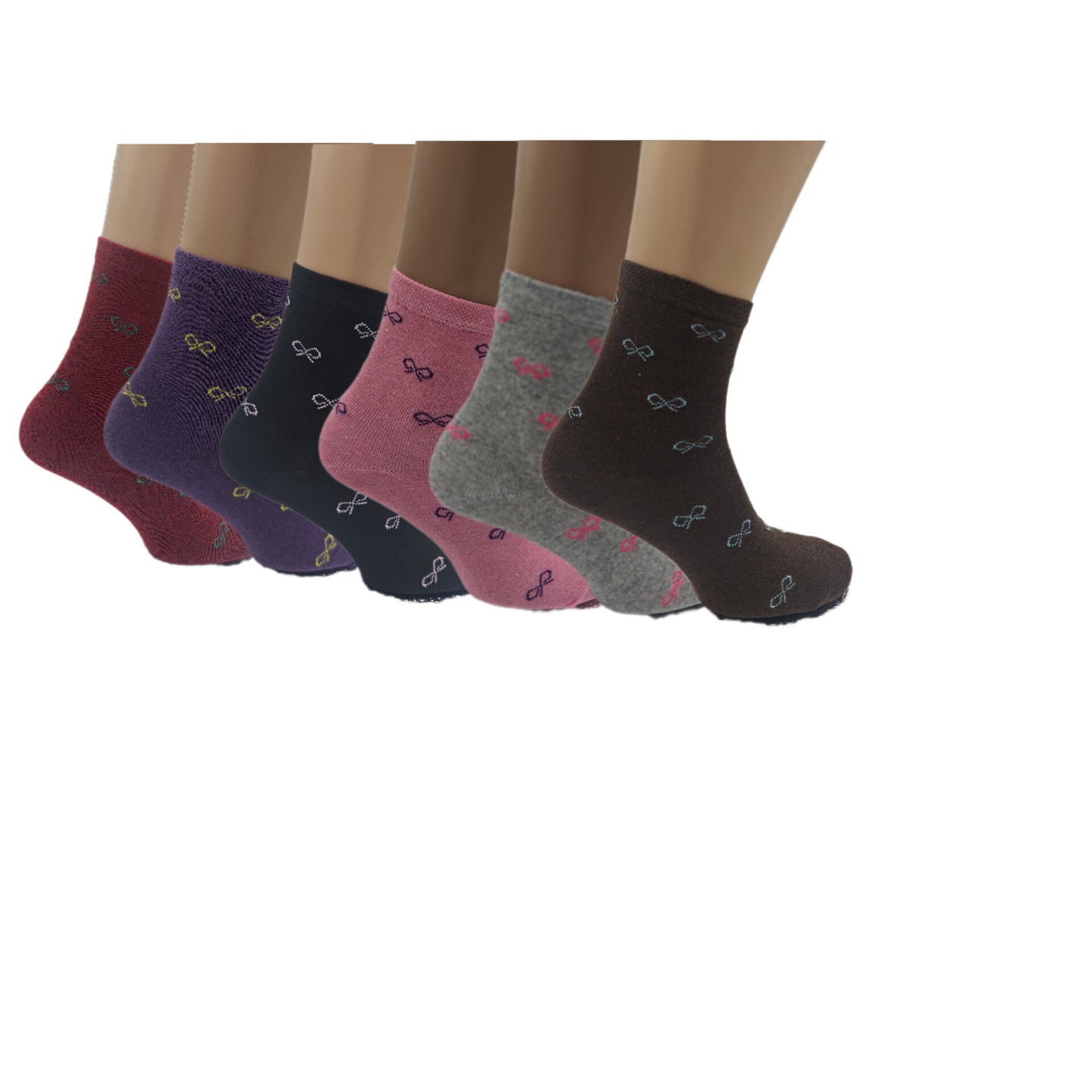 Set Of 6 12 Or 24 Pairs  Womens Colorful Bow Socks