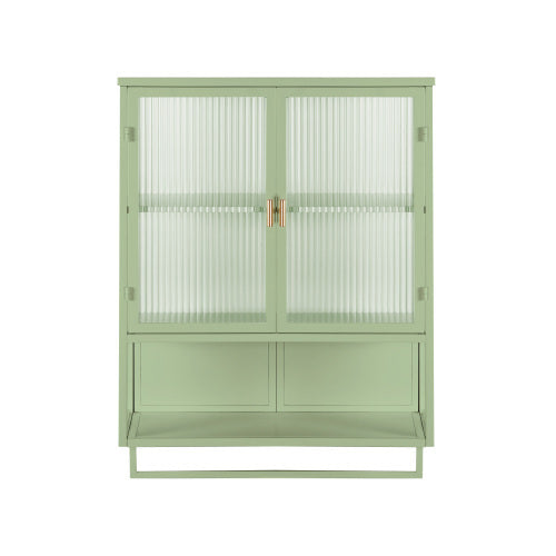 Glass Door Modern Two-door Wall Cabinet, Wall Cabinet With Characteristic Woven Pattern, Green Unavailable Platforms- Temu