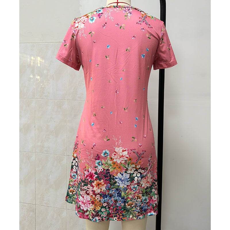 Women's Summer Short Sleeve Casual Dresses Sweet Cute V-Neck Floral Sundresses