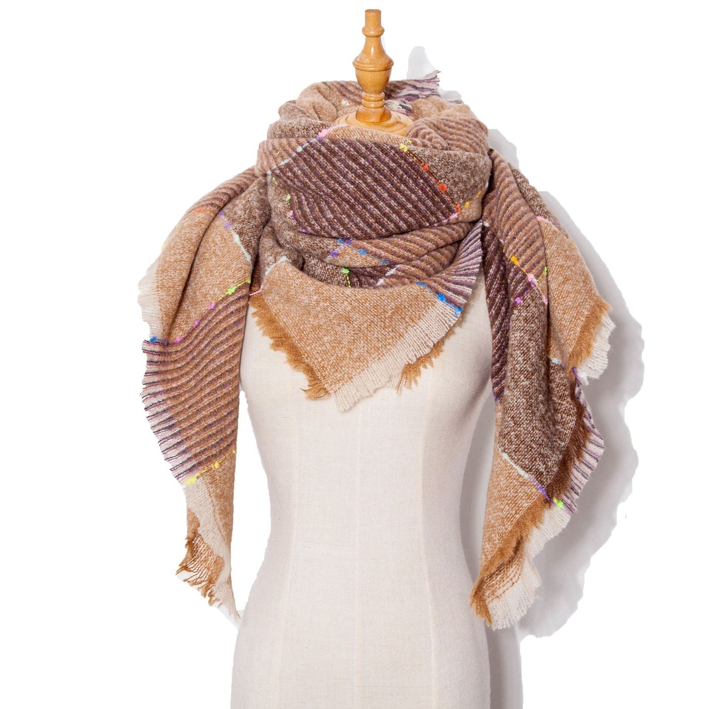 Autumn And Winter Ribbon Large Plaid Triangle Scarf Women's Shawl