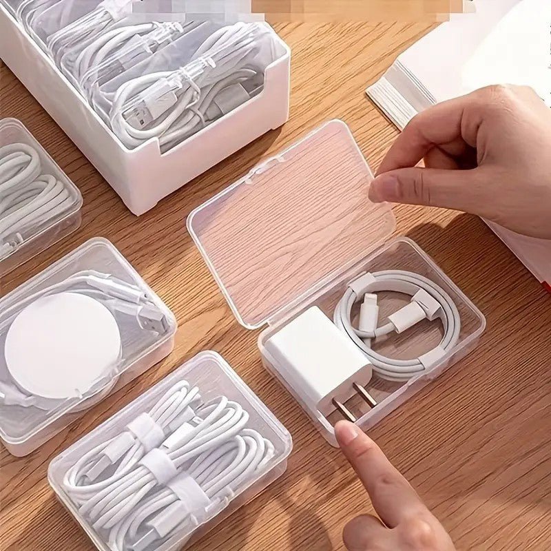 Plastic Storage Set With 7 Clear Storage Boxes - Not Waterproof. It Is Suitable For Independent Storage Of Small Items Such As Chargers, Headphones, Jewelry, Cards, Etc