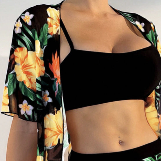 Women's Beach Pants Set With Floral Print Loose Shirt Top And Pants Two-piece Set