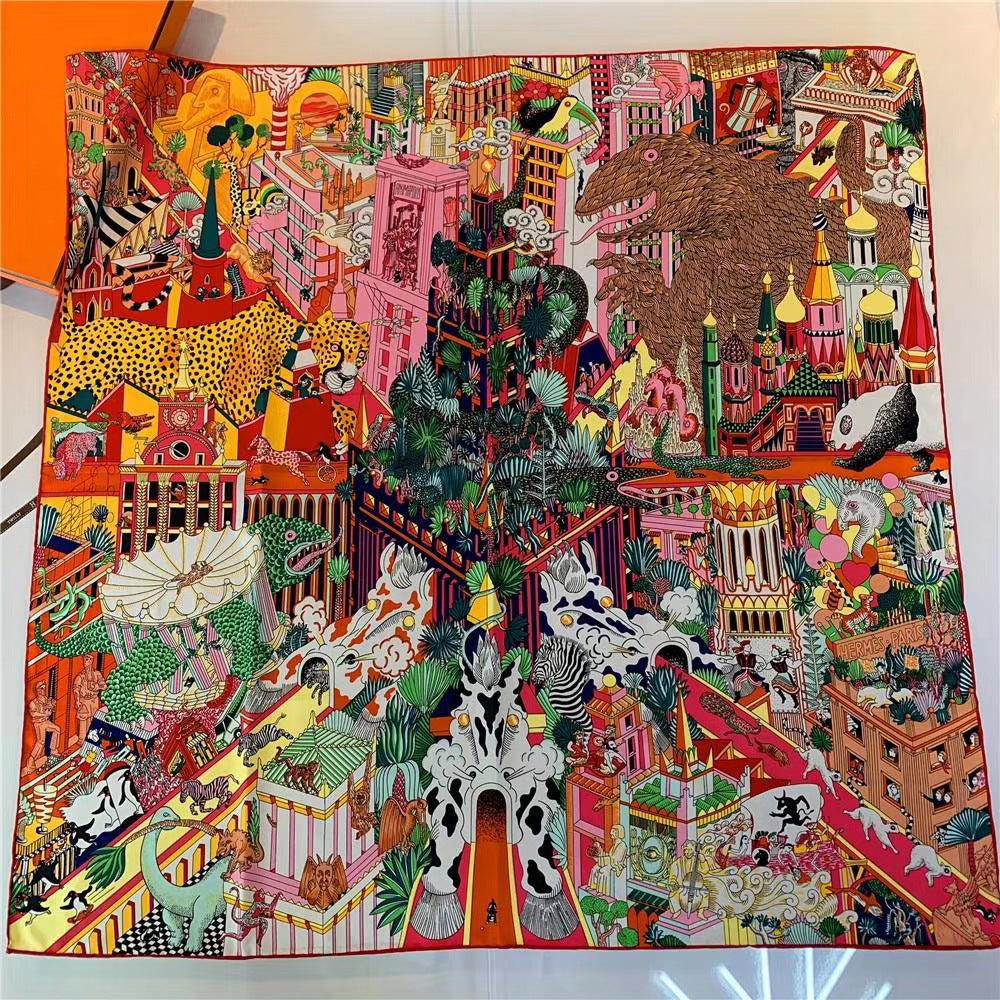 Handmade Hemming Twill Silk Printed Shawl