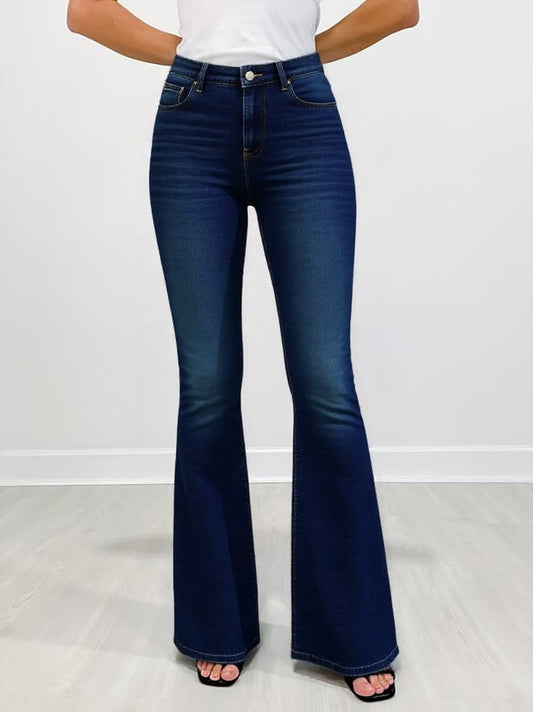 Women's High-Waist Fold-over Jeans, Wide-Leg Full-Length Jeans With An Embroidered Layered Waistband, Vintage-Wash Denim For All Seasons Forbidden Platform - Temu