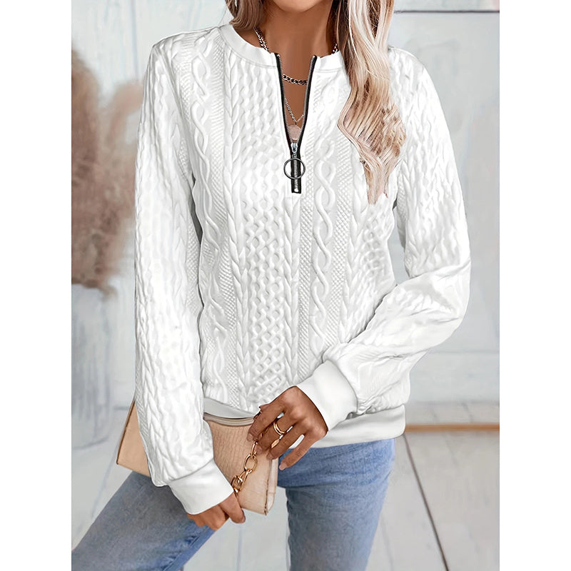 Women's Textured Half Zip Pullover Tops Casual Long Sleeve Crewneck Sweatshirts